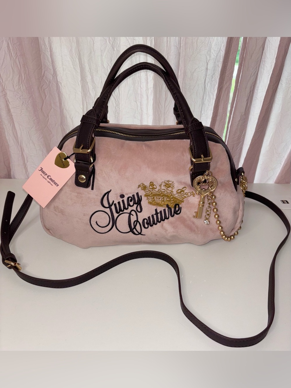 New Juicy Couture Pink Velour Satchel Y2K Gold Bag